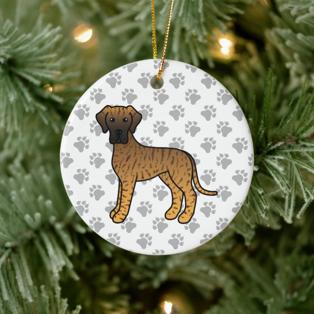 Brindle Great Dane Cute Cartoon Dog Ceramic Ornament (Tree)