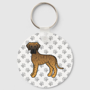 Brindle Great Dane Cute Cartoon Dog Key Ring