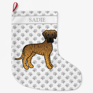Brindle Great Dane Cute Cartoon Dog & Name Large Christmas Stocking