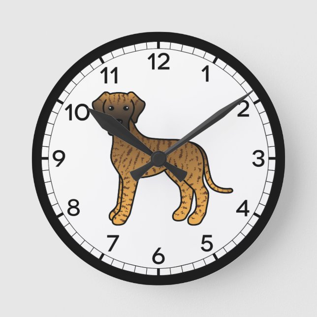 Brindle Great Dane Dog Cartoon Design Round Clock (Front)