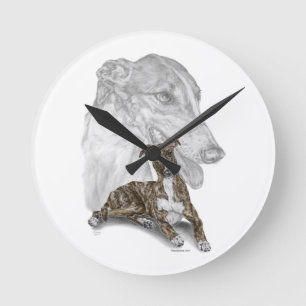 Brindle Greyhound Dog Art Round Clock