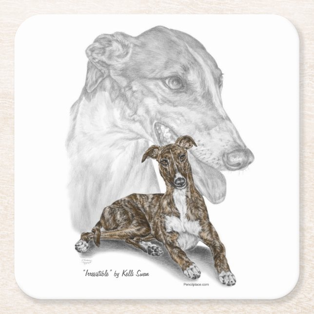 Brindle Greyhound Dog Art Square Paper Coaster (Front)