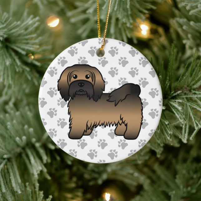 Brindle Havanese Cute Cartoon Dog Illustration Ceramic Ornament (Tree)