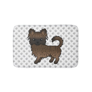 Brindle Long Coat Chihuahua Cartoon Dog & Paws Bath Mat