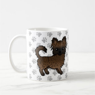 Brindle Long Coat Chihuahua Cartoon Dog & Paws Coffee Mug