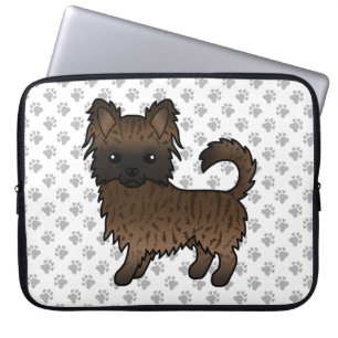 Brindle Long Coat Chihuahua Cartoon Dog & Paws Laptop Sleeve
