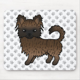 Brindle Long Coat Chihuahua Cartoon Dog & Paws Mouse Pad