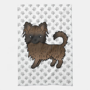 Brindle Long Coat Chihuahua Cartoon Dog & Paws Tea Towel