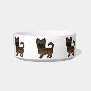 Brindle Long Coat Chihuahua Cute Cartoon Dogs Bowl