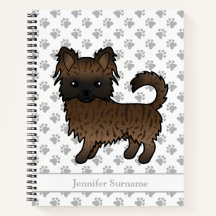 Brindle Long Coat Chihuahua Dog & Custom Text Notebook