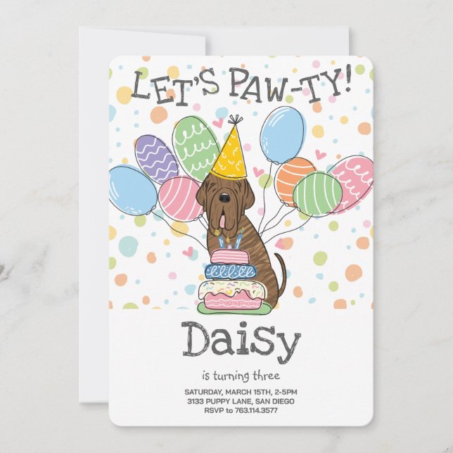 Brindle Neapolitan Mastiff Dog Birthday  Invitation (Front)