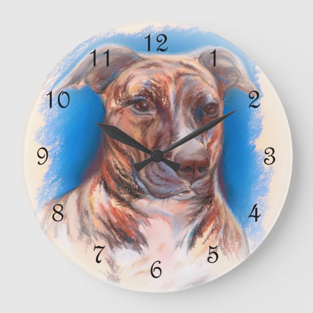 Brindle Pit Bull Dog Large Clock (Front)