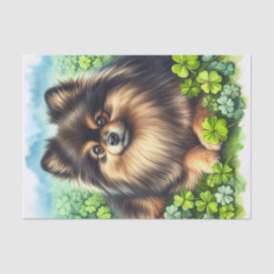 Brindle Pomeranian Watercolor Clover Decoupage Tissue Paper