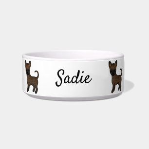 Brindle Smooth Coat Chihuahua Cartoon Dog & Name Bowl