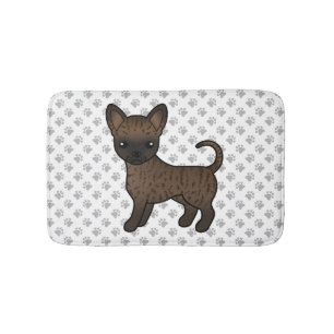 Brindle Smooth Coat Chihuahua Cartoon Dog & Paws Bath Mat