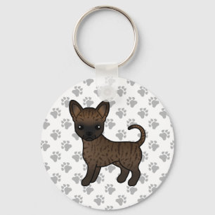 Brindle Smooth Coat Chihuahua Cartoon Dog & Paws Key Ring