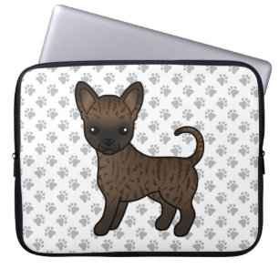 Brindle Smooth Coat Chihuahua Cartoon Dog & Paws Laptop Sleeve