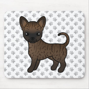 Brindle Smooth Coat Chihuahua Cartoon Dog & Paws Mouse Pad