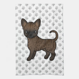 Brindle Smooth Coat Chihuahua Cartoon Dog & Paws Tea Towel