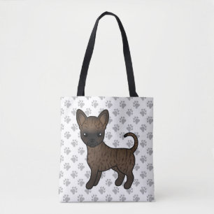 Brindle Smooth Coat Chihuahua Cartoon Dog & Paws Tote Bag