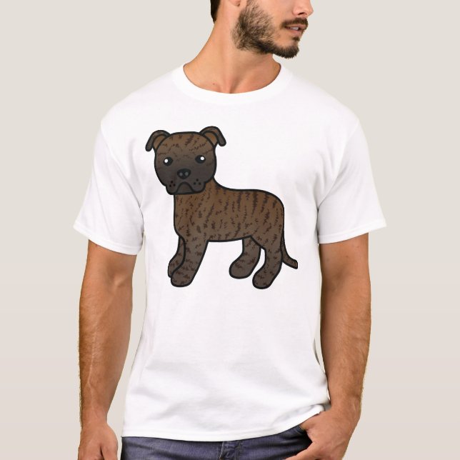 Brindle Staffordshire Bull Terrier Cartoon Dog T-Shirt (Front)