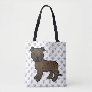 Brindle Staffordshire Bull Terrier Cartoon Dog Tote Bag