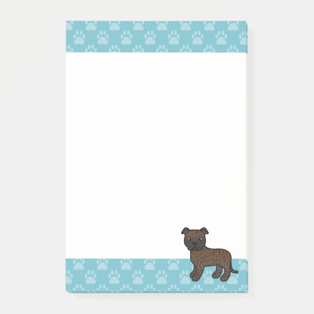 Brindle Staffordshire Bull Terrier Dog Drawing Post-it Notes (Front)