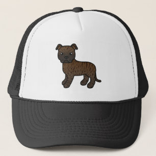 Brindle Staffordshire Bull Terrier Dog Drawing Trucker Hat