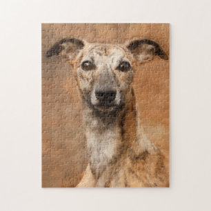 Brindle Whippet Dog Closeup Jigsaw Puzzle