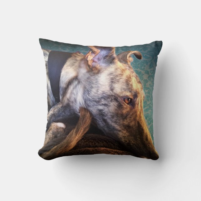 Brindled Lurcher Greyhound Cushion (Front)