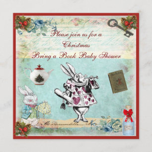 Bring a Book Alice in Wonderland Xmas Baby Shower Invitation
