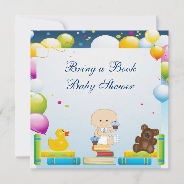 Bring a Book Baby Boy & Cupcakes Baby Shower Invitation (Front)