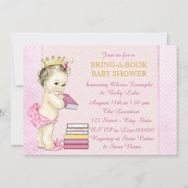 Bring a Book Baby Girl Shower Invitation (Front)