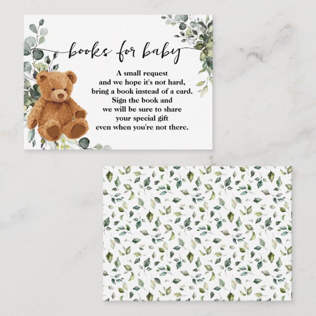 Bring a Book Bear Greenery Baby Shower Insert Card (Front/Back)