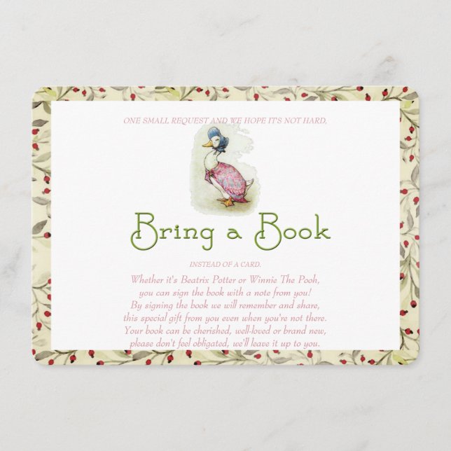 Bring a Book, Beatrix Potter, Red Flowers, Custom Enclosure Card (Front)