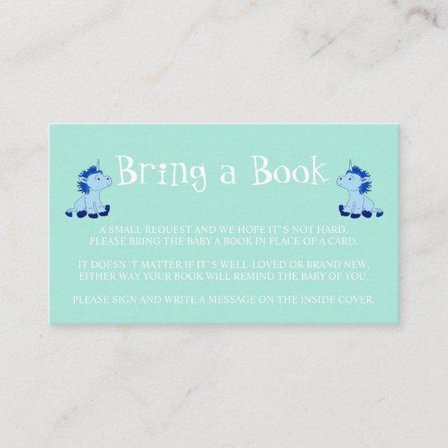 Bring a Book Blue Twins boys Baby Shower Enclosure Card (Front)