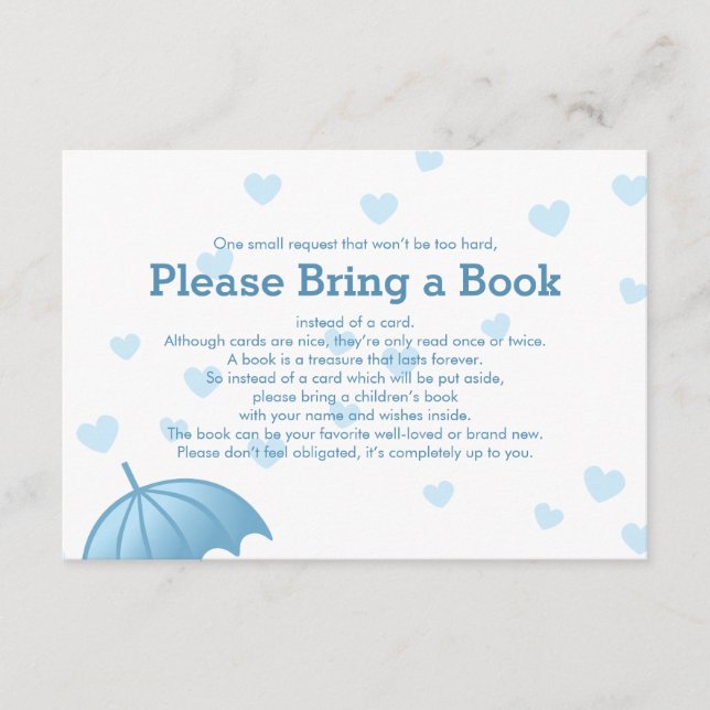 Bring a Book Blue Umbrella Hearts Insert Card (Front)