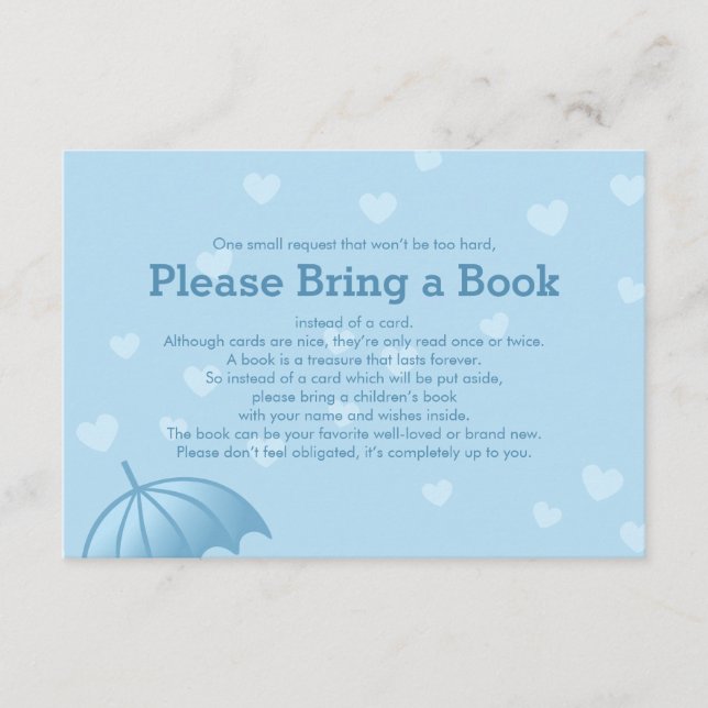 Bring a Book Blue Umbrella Hearts Insert Card (Front)