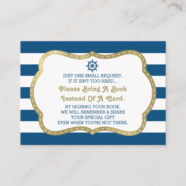 Bring A Book Card, Ahoy, Nautical Shower Faux Gold Enclosure Card (Front)