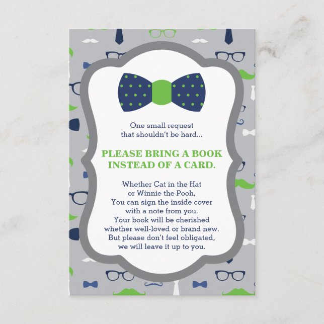 Bring A Book Card, Little Man, Baby Shower Enclosure Card (Front)