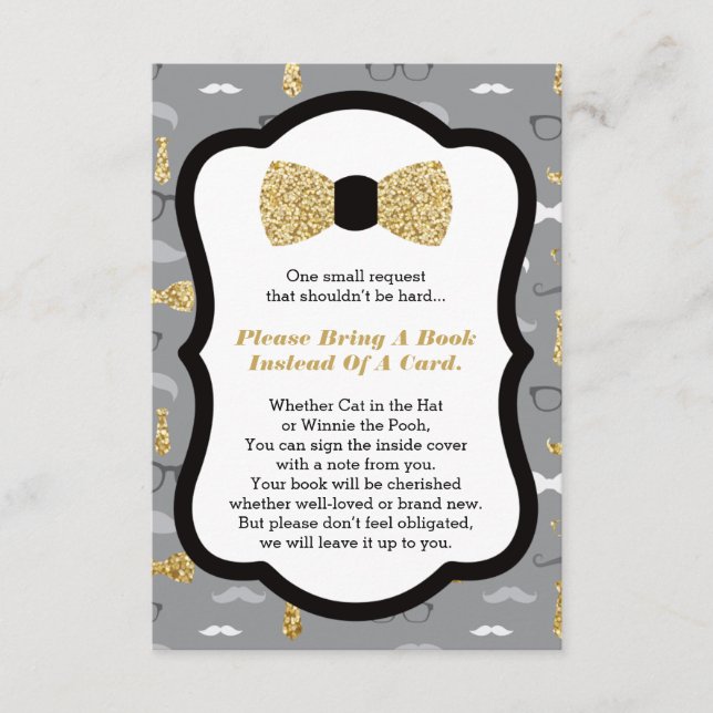 Bring A Book Card, Little Man, Faux Glitter Enclosure Card (Front)