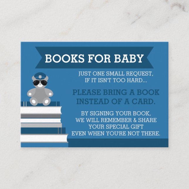 Bring A Book Card, Police Baby Shower Enclosure Card (Front)