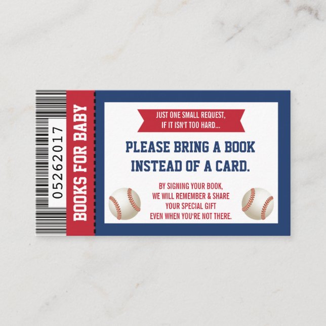 Bring A Book Card, Sports Ticket, Baby Shower Enclosure Card (Front)