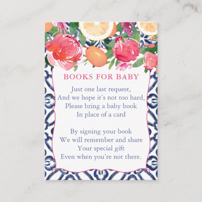 Bring A Book Citrus Vibrant Flowers Baby Shower Enclosure Card (Front)