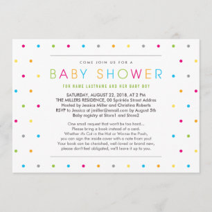 Bring a Book Colour Dots Clean Baby Shower Invite