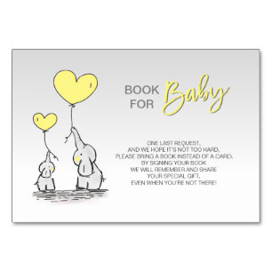 Bring a Book - Elephant YELLOW Grey Baby Shower Table Number