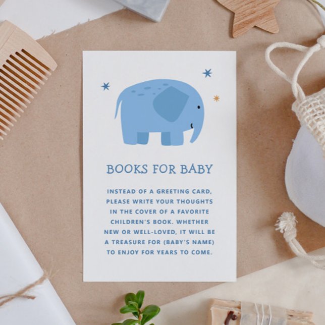 Bring a book for baby boy. Cute blue elephant Enclosure Card (Creator Uploaded)