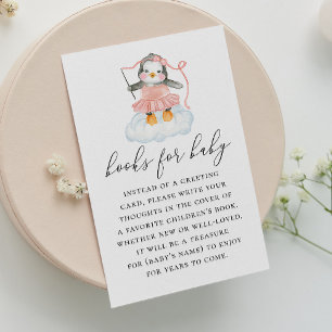 Bring a book for baby girl. Cute penguin animal Enclosure Card