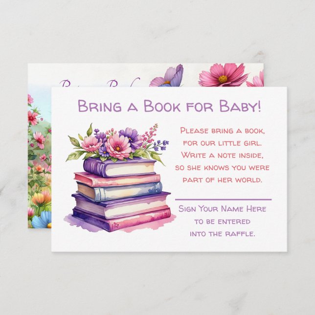 Bring a Book for Baby | Girl's Baby Shower  Enclosure Card (Front/Back)