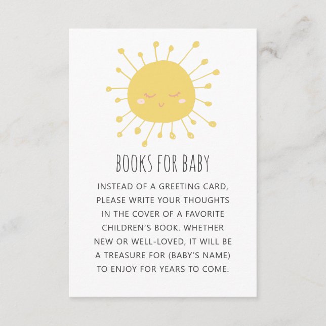 Bring a book for baby request. Cute sun. Neutral Enclosure Card (Front)